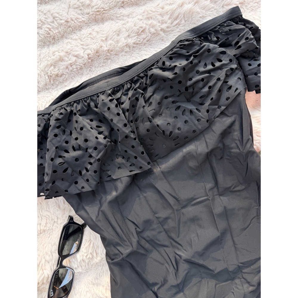 CUPSHE Black Off-Shoulder Ruffle One-Piece Swimsuit | NWT - SIZE L - Picture 6 of 8